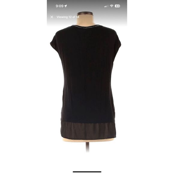 Rose & olive black top with silver. Chain detail along the entire collar sheer t - Picture 2 of 16